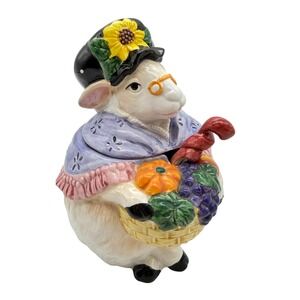 Fitz and Floyd Harvest Farm Gretta Goat Jam Jar Honey Pot with Spoon Vintage